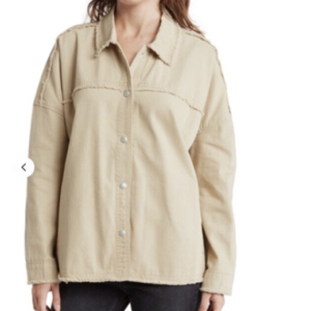 BLANKNYC Beige Cropped Raw Hem Jacket NWOT Snap Front Overshirt Size S - Picture 1 of 10